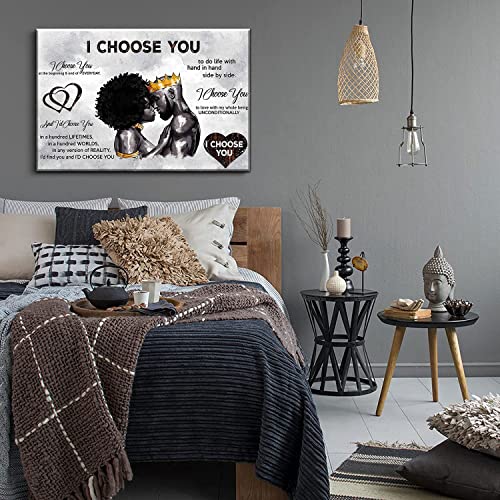 AKOTAC Framed African American Canvas Prints Black Couple I Choose You Poster Black King and ​Queen Wall Art Afro Black Romantic Couple Wall Art for Bedroom Living Room Decor(Black couple, 16in×12in) - Image 3