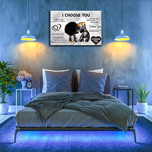 AKOTAC Framed African American Canvas Prints Black Couple I Choose You Poster Black King and ​Queen Wall Art Afro Black Romantic Couple Wall Art for Bedroom Living Room Decor(Black couple, 16in×12in) - Image 5