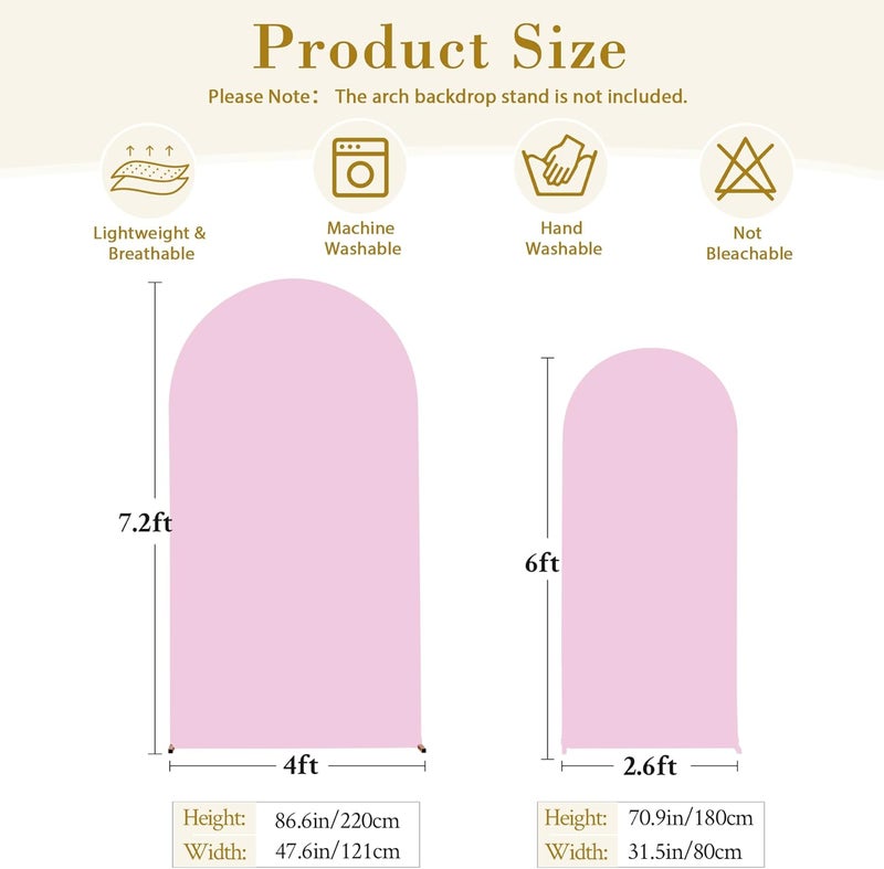 Suppromo Pale Pink Arch Cover 2 Set-7.2FT and 6FT Arch Backdrop Cover Spandex Fitted Wedding Arch Stand Covers for Baby Shower Girls Birthday Party Bridal Shower Wedding Banquet Photo Background Decorations - Image 5