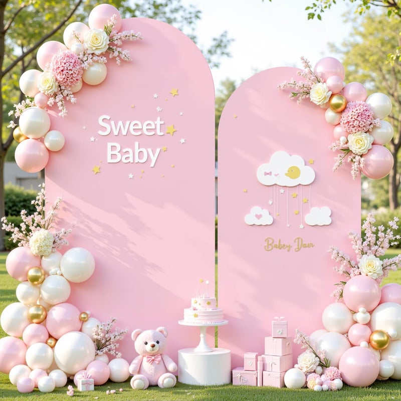 Suppromo Pale Pink Arch Cover 2 Set-7.2FT and 6FT Arch Backdrop Cover Spandex Fitted Wedding Arch Stand Covers for Baby Shower Girls Birthday Party Bridal Shower Wedding Banquet Photo Background Decorations - Image 3