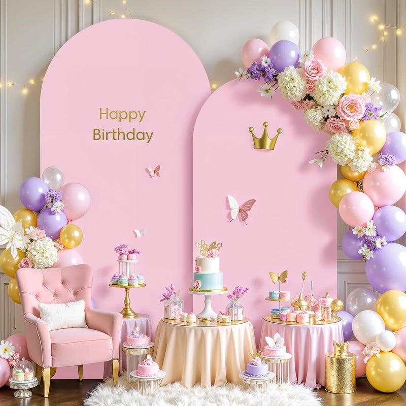 Suppromo Pale Pink Arch Cover 2 Set-7.2FT and 6FT Arch Backdrop Cover Spandex Fitted Wedding Arch Stand Covers for Baby Shower Girls Birthday Party Bridal Shower Wedding Banquet Photo Background Decorations - Image 1