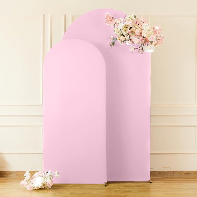 Suppromo Pale Pink Arch Cover 2 Set-7.2FT and 6FT Arch Backdrop Cover Spandex Fitted Wedding Arch Stand Covers for Baby Shower Girls Birthday Party Bridal Shower Wedding Banquet Photo Background Decorations - Image 4