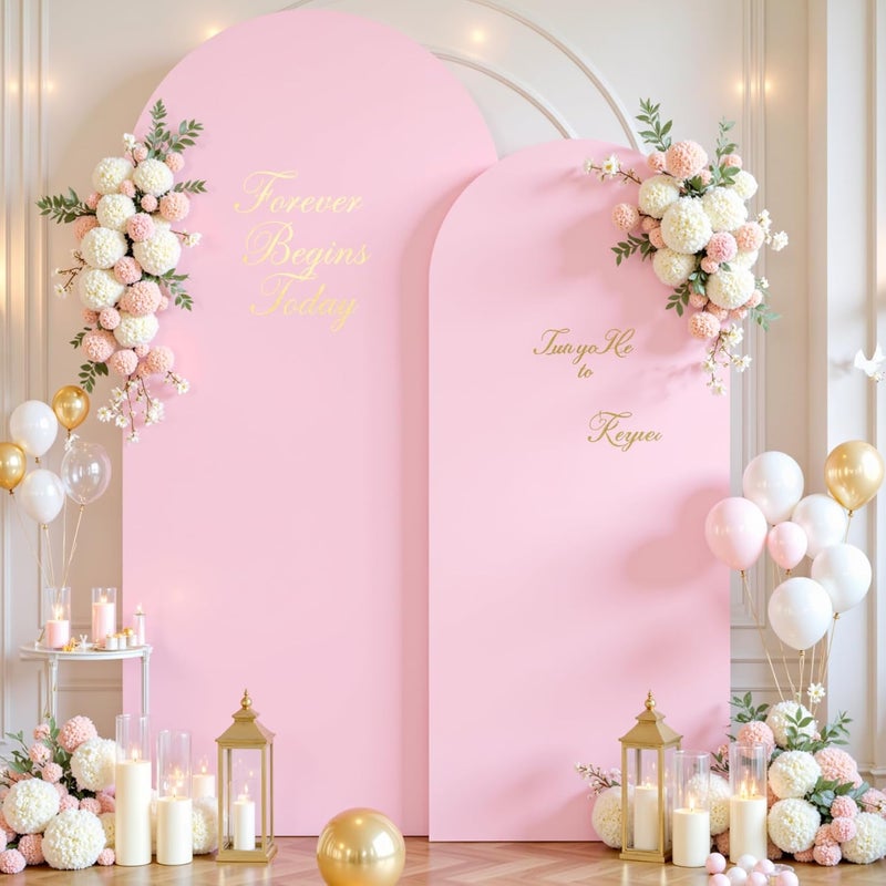 Suppromo Pale Pink Arch Cover 2 Set-7.2FT and 6FT Arch Backdrop Cover Spandex Fitted Wedding Arch Stand Covers for Baby Shower Girls Birthday Party Bridal Shower Wedding Banquet Photo Background Decorations - Image 2