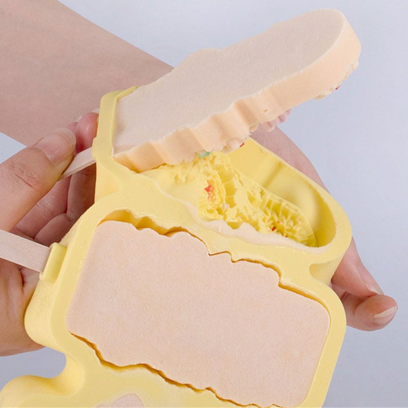 Green Silicone Flower Shape Ice Cream Mold 4 Cavity Popsicle Maker Baking Tool - Image 4