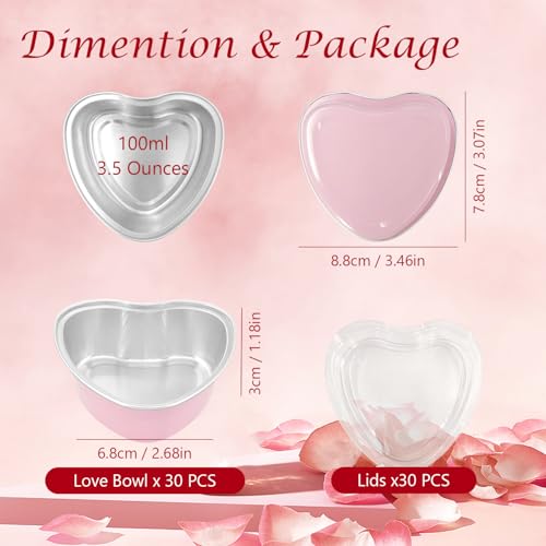 EQUNROY 30 Pcs Heart Shaped Cake Pans with Lids, Mini Pink Aluminum Foil Baking Tins 3.4 Oz, Disposable Cupcake Containers for Valentine's Day, Mother's Day, Wedding, Party (100ml/3.4OZ) - Image 2
