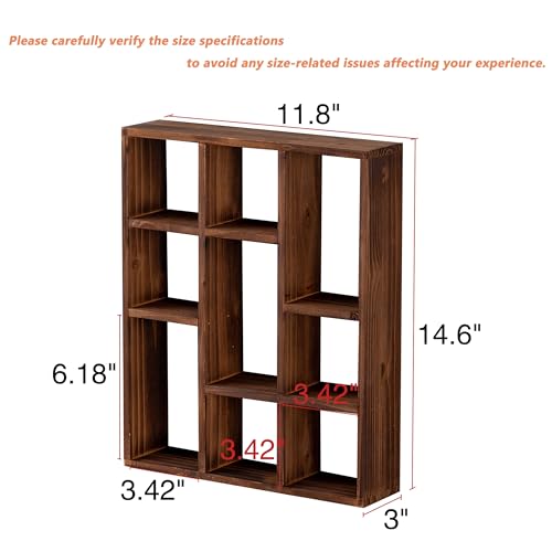 SOFE Small Brown Wood Shadow Box with Shelves, 3 Tier Wall Shelving Unit, 9-Compartment Wall Mounted Curio Cabinet, Knick Knack Display Shelf, Floating Cube Shelves for Walls, Shot Glass Display Case - Image 2