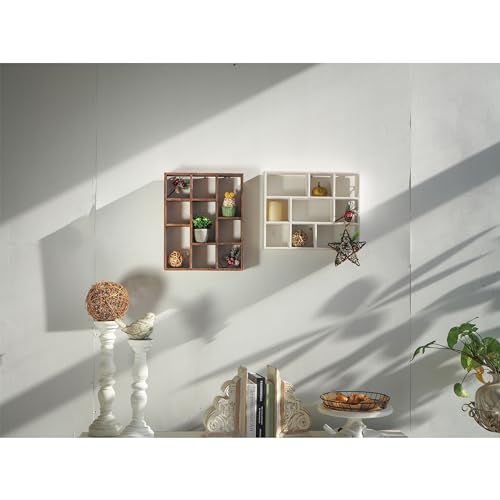 SOFE Small Brown Wood Shadow Box with Shelves, 3 Tier Wall Shelving Unit, 9-Compartment Wall Mounted Curio Cabinet, Knick Knack Display Shelf, Floating Cube Shelves for Walls, Shot Glass Display Case - Image 4