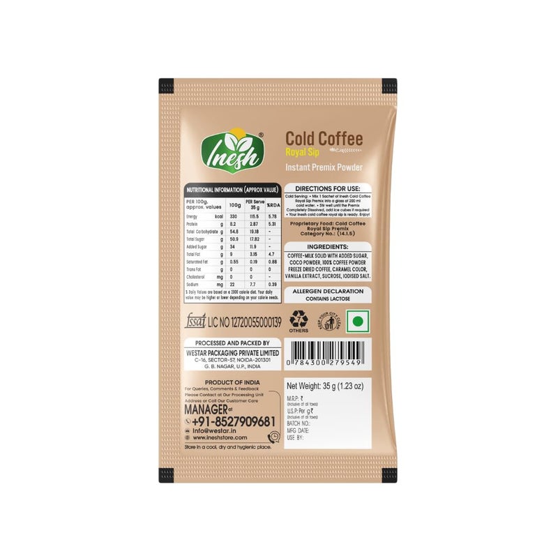 Inesh Cold Coffee Royal Sip | Instant Premix Powder | 10 Sachets x 35g set of 2 (Total 700g) - Image 2