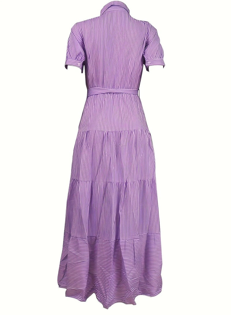 Shougu New Fashionable Striped Short Sleeved Loose Mid Length Dress  - Image 3