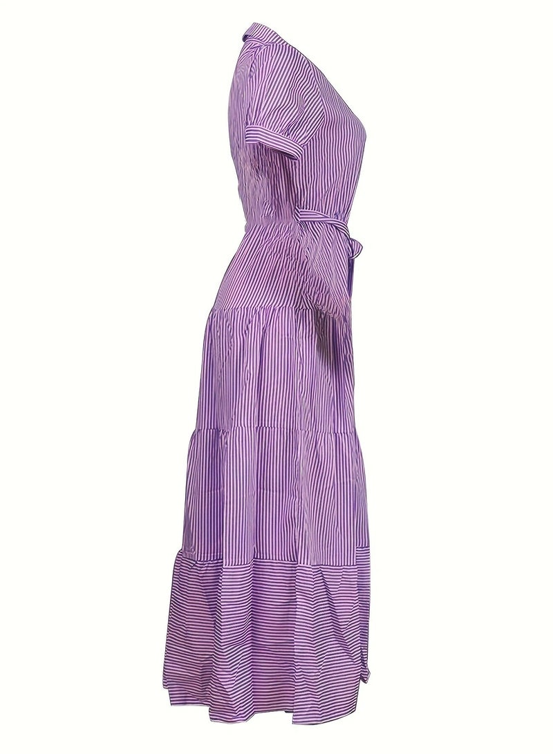 Shougu New Fashionable Striped Short Sleeved Loose Mid Length Dress  - Image 5