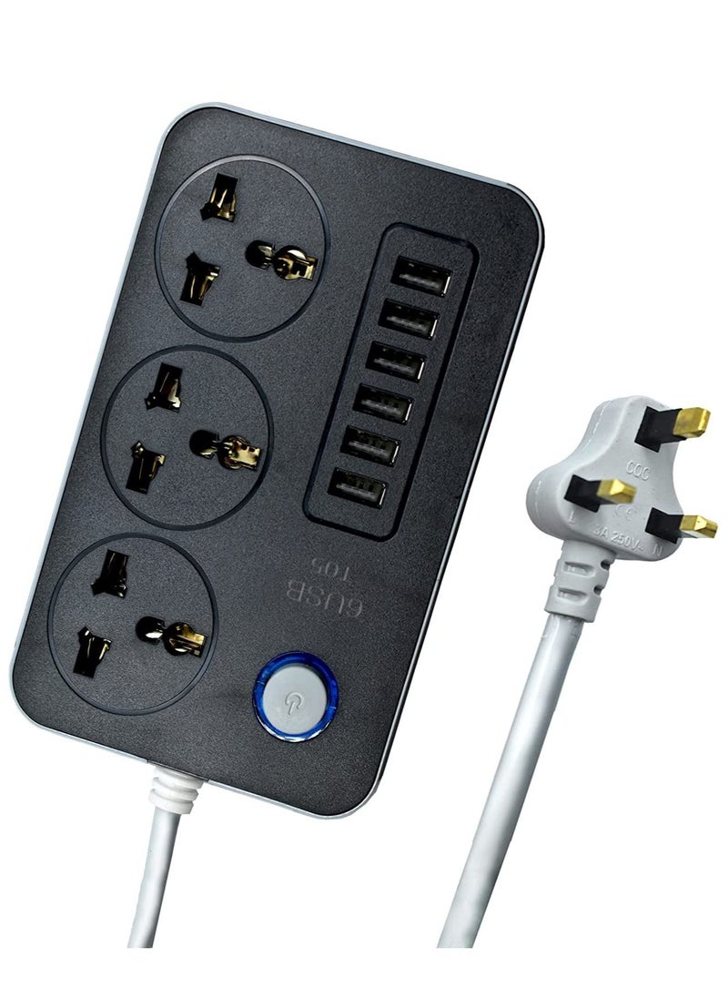 Generic - Power Strips Extension Cord 3 Outlets, Power Socket with 6 USB Ports Universal Charging Socket with 2M Bold Extension Cord - Image 1