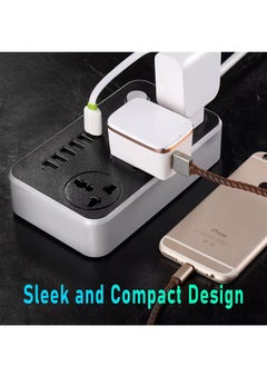 Generic Power Strips Extension Cord 3 Outlets, Power Socket with 6 USB Ports Universal Charging Socket with 2M Bold Extension Cord  - Image 2