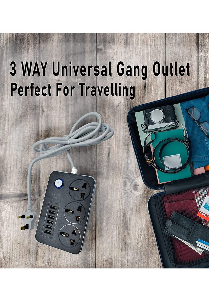 Generic - Power Strips Extension Cord 3 Outlets, Power Socket with 6 USB Ports Universal Charging Socket with 2M Bold Extension Cord - Image 1