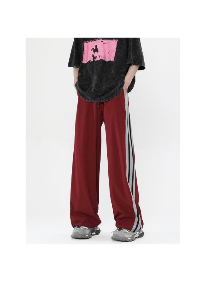 Striped Pants Men Summer American High Street Trendy Brand Loose Wide-leg Straight Casual Sports Long Pants Men Trendy