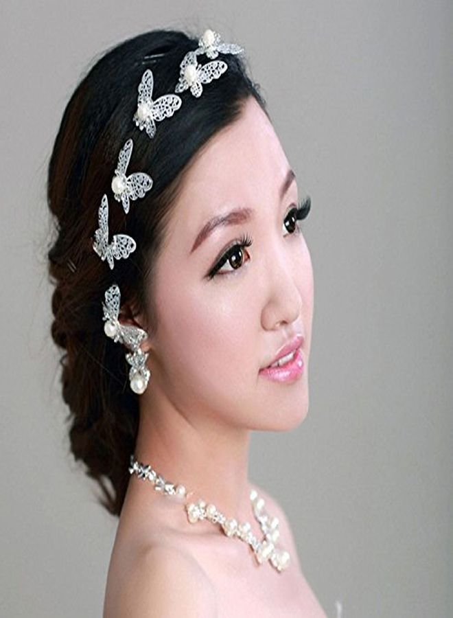 Yueton Pack Of 20 Butterfly Pearl Crystal Hair Pin Bride Headwear Hair Accessories (Silver) - Image 3