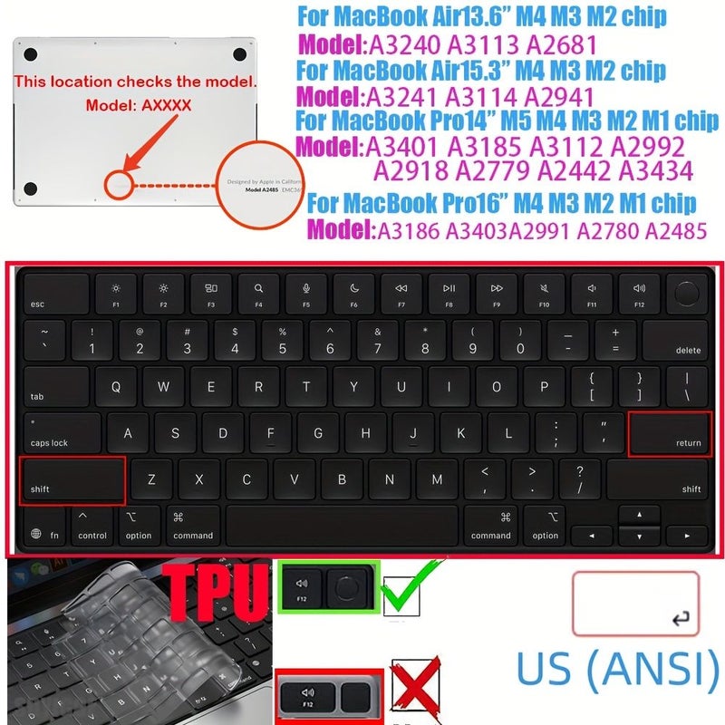 غطاء لوحة مفاتيح TPU لجهاز Pro مقاس 14 بوصة موديل 2025 الجديد مع تخطيط ANSI أمريكي - Image 1