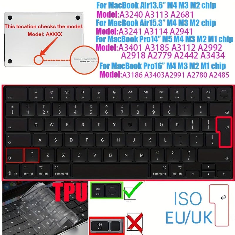 غطاء لوحة مفاتيح TPU لجهاز Pro مقاس 14 بوصة موديل 2025 الجديد مع تخطيط ANSI أمريكي - Image 3