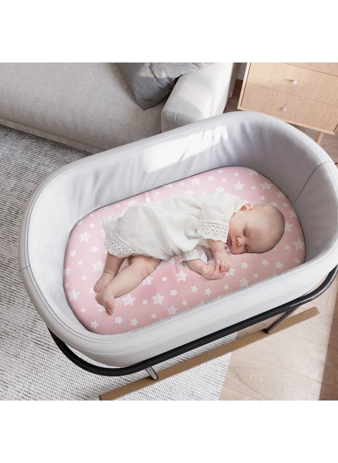 Moonsea Bassinet Sheets Set 4 Pack for Baby Girl, Universal Fit for Oval, Hourglass and Rectangular Mattress, Pink  - Image 3