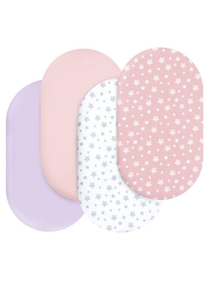 Moonsea Bassinet Sheets Set 4 Pack for Baby Girl, Universal Fit for Oval, Hourglass and Rectangular Mattress, Pink  - Image 1