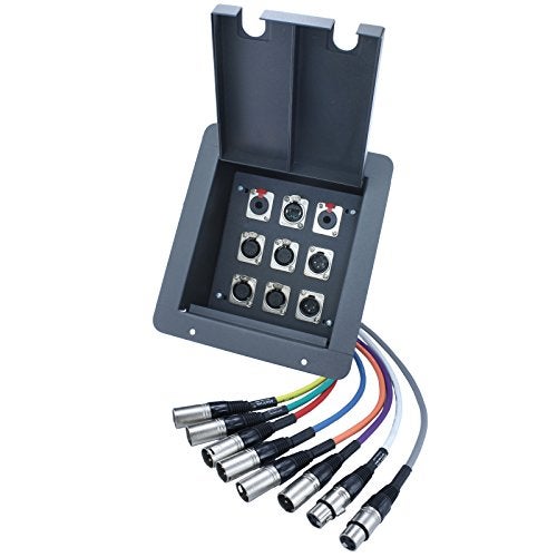 MCSPROAUDIO Recessed Floor Stage Box: 4 XLR Female, 2 XLR Male, 2 1/4" TRS and 1 CAT5 - Prewired - Image 1