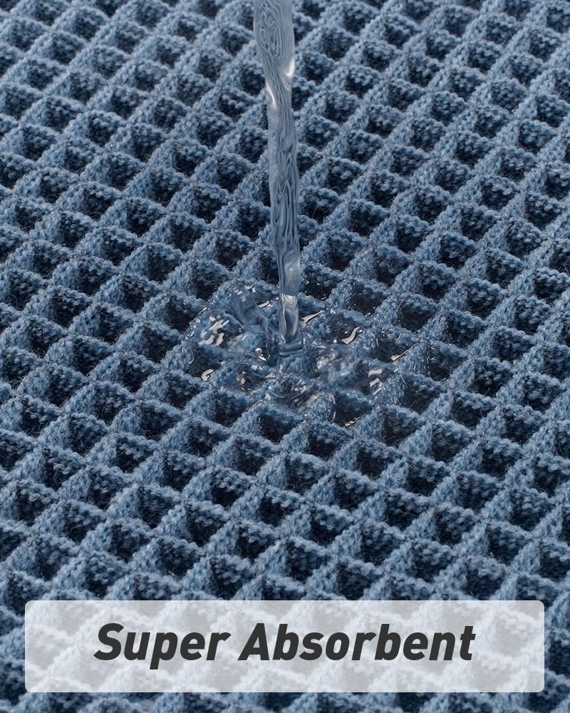 AMOAMI Upgraded Waffle Bath Mat, Super Absorbent Non Slip Bath Mats for Bathroom Floor, Machine Washable Bathroom Rugs with Tassels, Rubber Backed Bathroom Mats, Ultra Soft, 17" x 24", Blue - Image 3