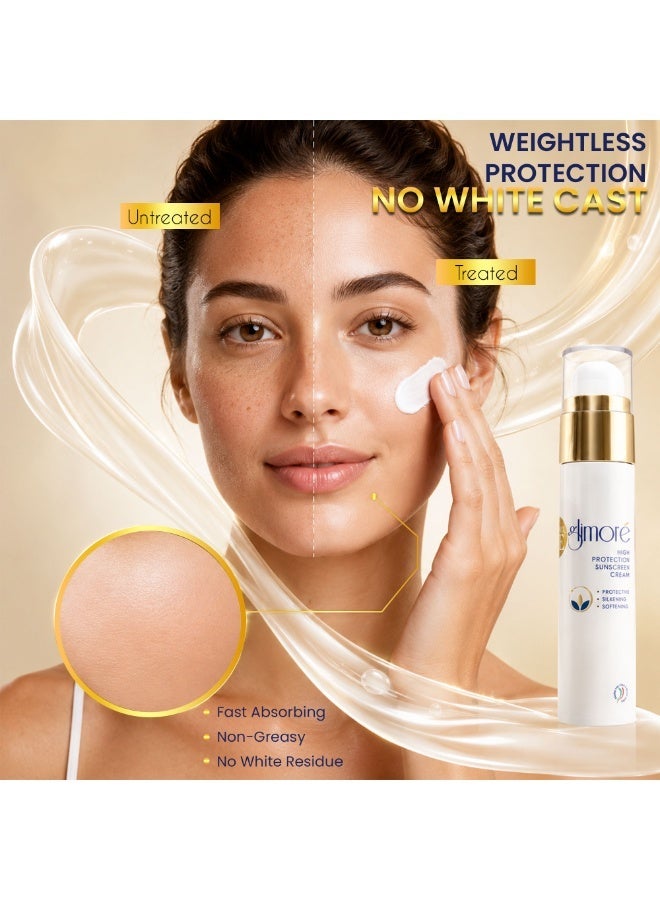 Glimore Sunscreen SPF 50 – 50 ml – Broad-Spectrum UVA/UVB Protection – Invisible, Non-Greasy, Zero White Cast – Soothing Calendula & Aloe – Lightweight Daily Face & Body Cream – Under-Makeup Friendly - Image 4