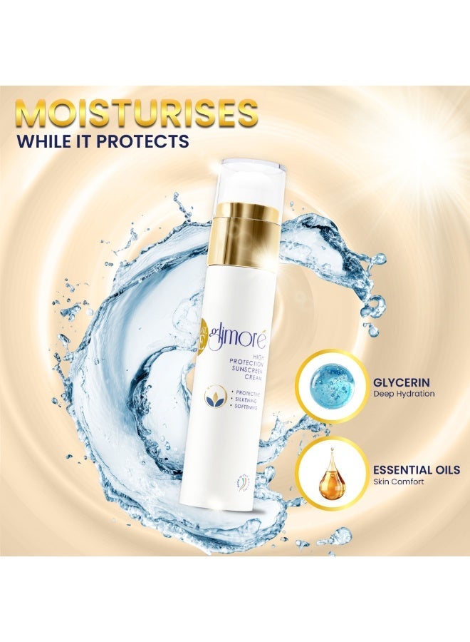 Glimore Sunscreen SPF 50 – 50 ml – Broad-Spectrum UVA/UVB Protection – Invisible, Non-Greasy, Zero White Cast – Soothing Calendula & Aloe – Lightweight Daily Face & Body Cream – Under-Makeup Friendly - Image 3