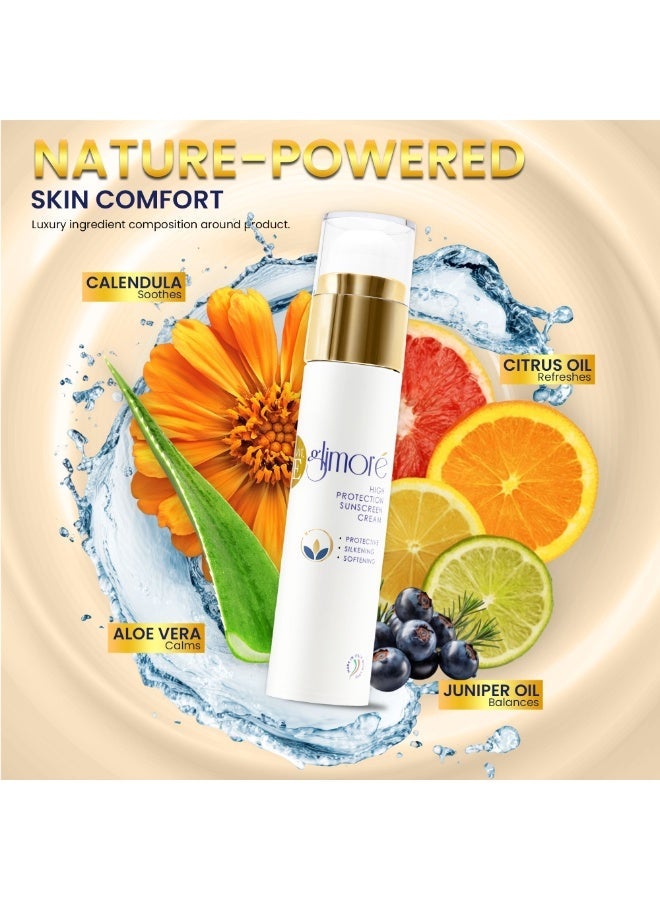 Glimore Sunscreen SPF 50 – 50 ml – Broad-Spectrum UVA/UVB Protection – Invisible, Non-Greasy, Zero White Cast – Soothing Calendula & Aloe – Lightweight Daily Face & Body Cream – Under-Makeup Friendly - Image 2