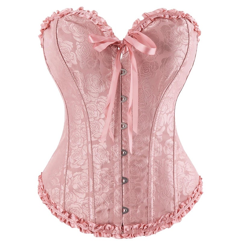 Strapless Corset Shapewear Bustier with Boning Lace-Up Back, Jacquard - Image 5