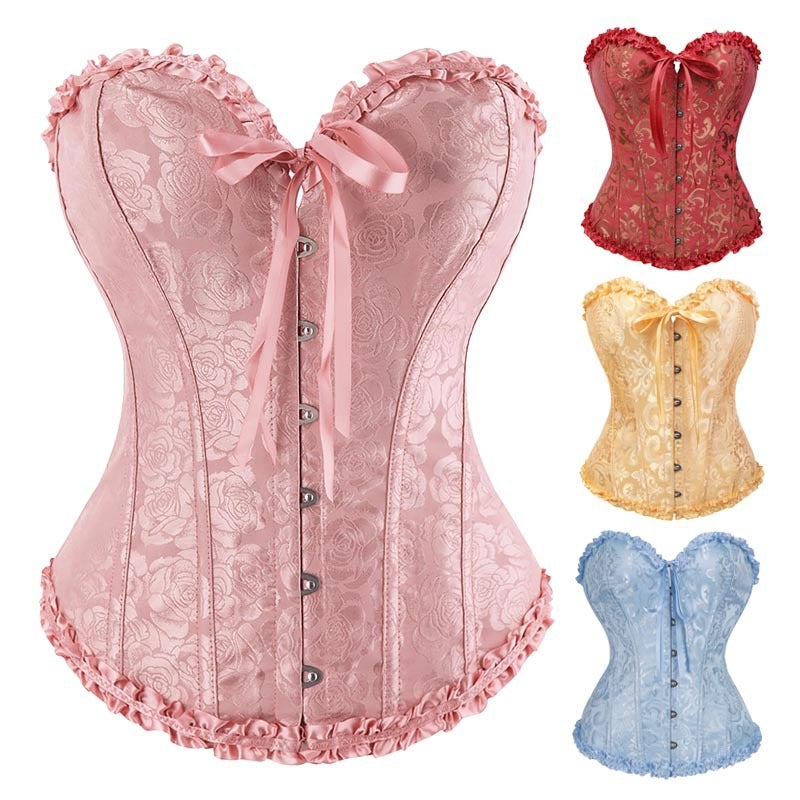 Strapless Corset Shapewear Bustier with Boning Lace-Up Back, Jacquard - Image 1