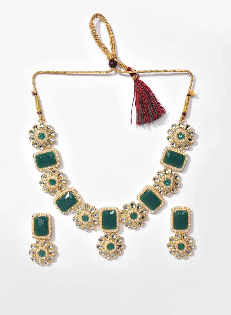 SOHI Green & White Stone Studded Artificial Jewellery Set