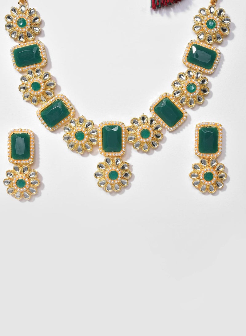 SOHI Green & White Stone Studded Artificial Jewellery Set - Image 3
