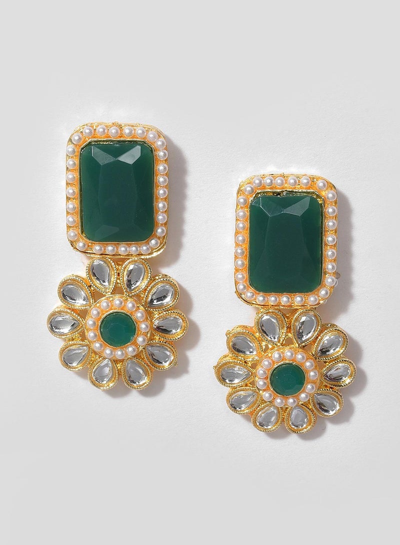 SOHI Green & White Stone Studded Artificial Jewellery Set - Image 4