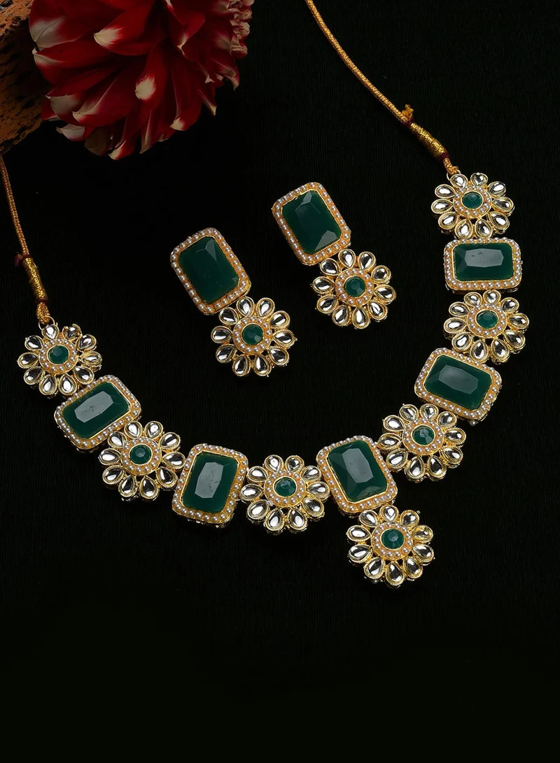 SOHI Green & White Stone Studded Artificial Jewellery Set