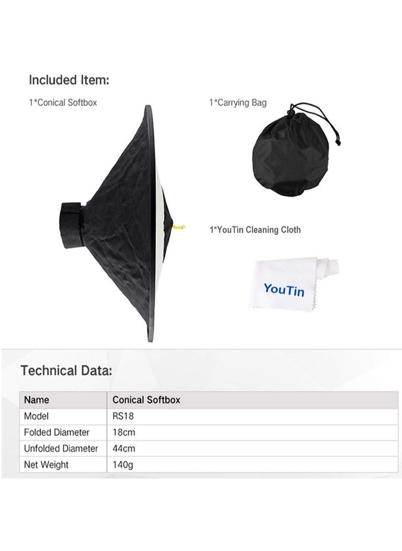 Excefore - Camera Flash Bounce Diffuser Light Softbox, for All speedlight Photography Conical Softbox RS18 17"x 7" - Image 1