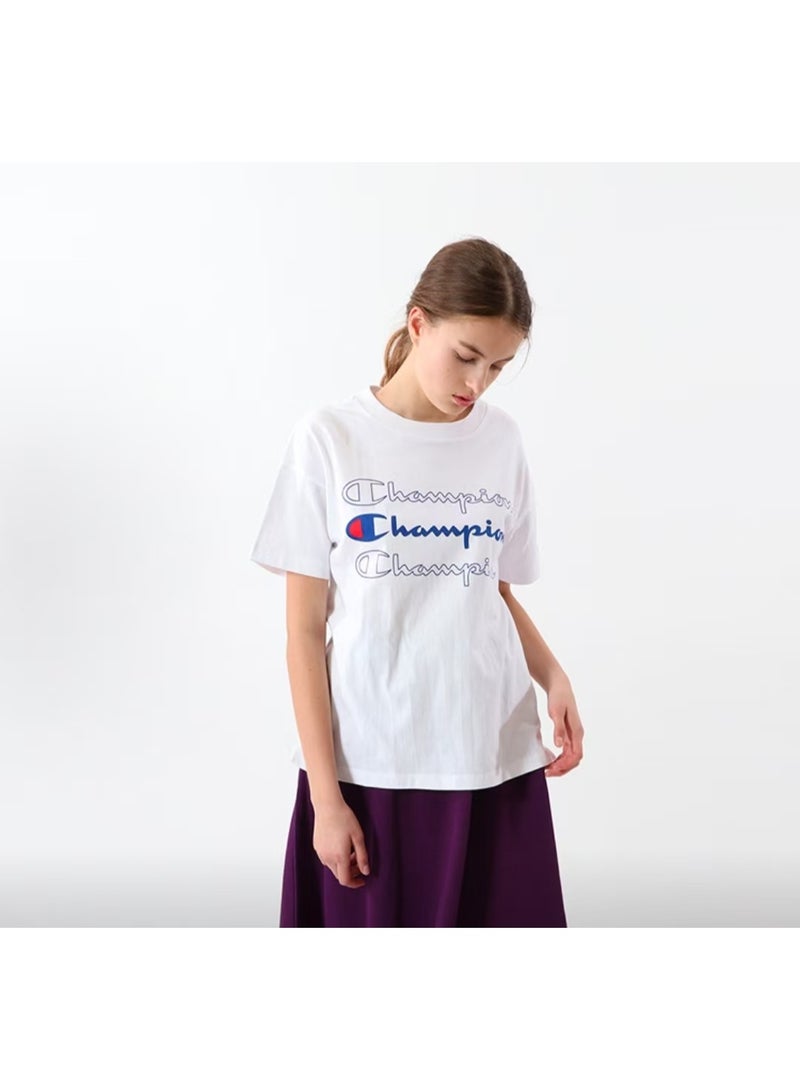 Champion Triple Stack Script Print White T-shirt Size L - Image 1