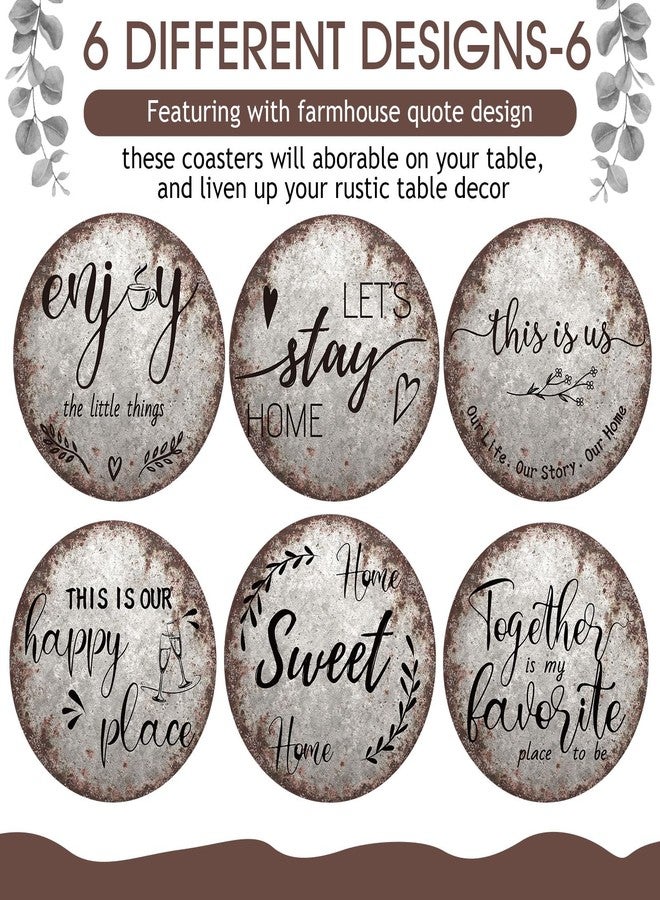 Queekay Coasters Set of 6 House Warming Gifts New Home Wooden Farmhouse Drink Coasters with Holder 4'' Funny Decoration for Kitchen Family Coffee Bar Tabletop Protection(Rust Color) - Image 4