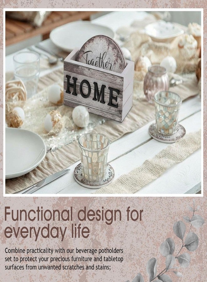 Queekay Coasters Set of 6 House Warming Gifts New Home Wooden Farmhouse Drink Coasters with Holder 4'' Funny Decoration for Kitchen Family Coffee Bar Tabletop Protection(Rust Color) - Image 5