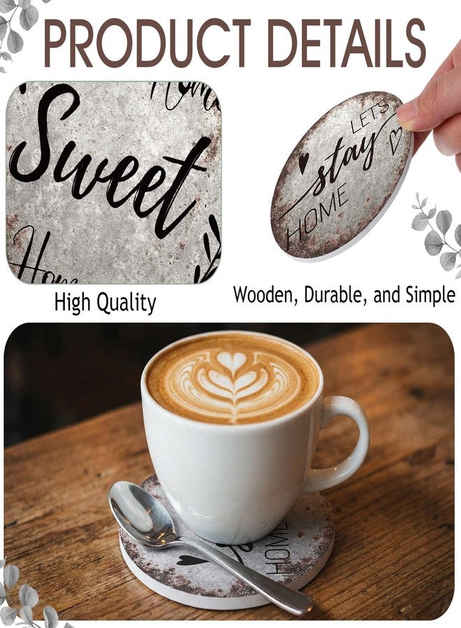 Queekay Coasters Set of 6 House Warming Gifts New Home Wooden Farmhouse Drink Coasters with Holder 4'' Funny Decoration for Kitchen Family Coffee Bar Tabletop Protection(Rust Color) - Image 3