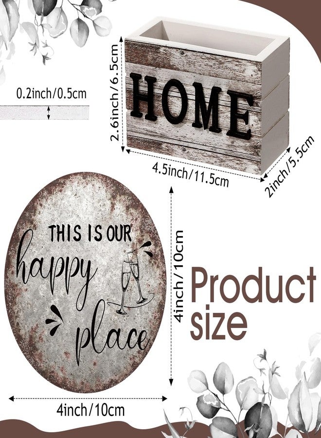 Queekay Coasters Set of 6 House Warming Gifts New Home Wooden Farmhouse Drink Coasters with Holder 4'' Funny Decoration for Kitchen Family Coffee Bar Tabletop Protection(Rust Color) - Image 2