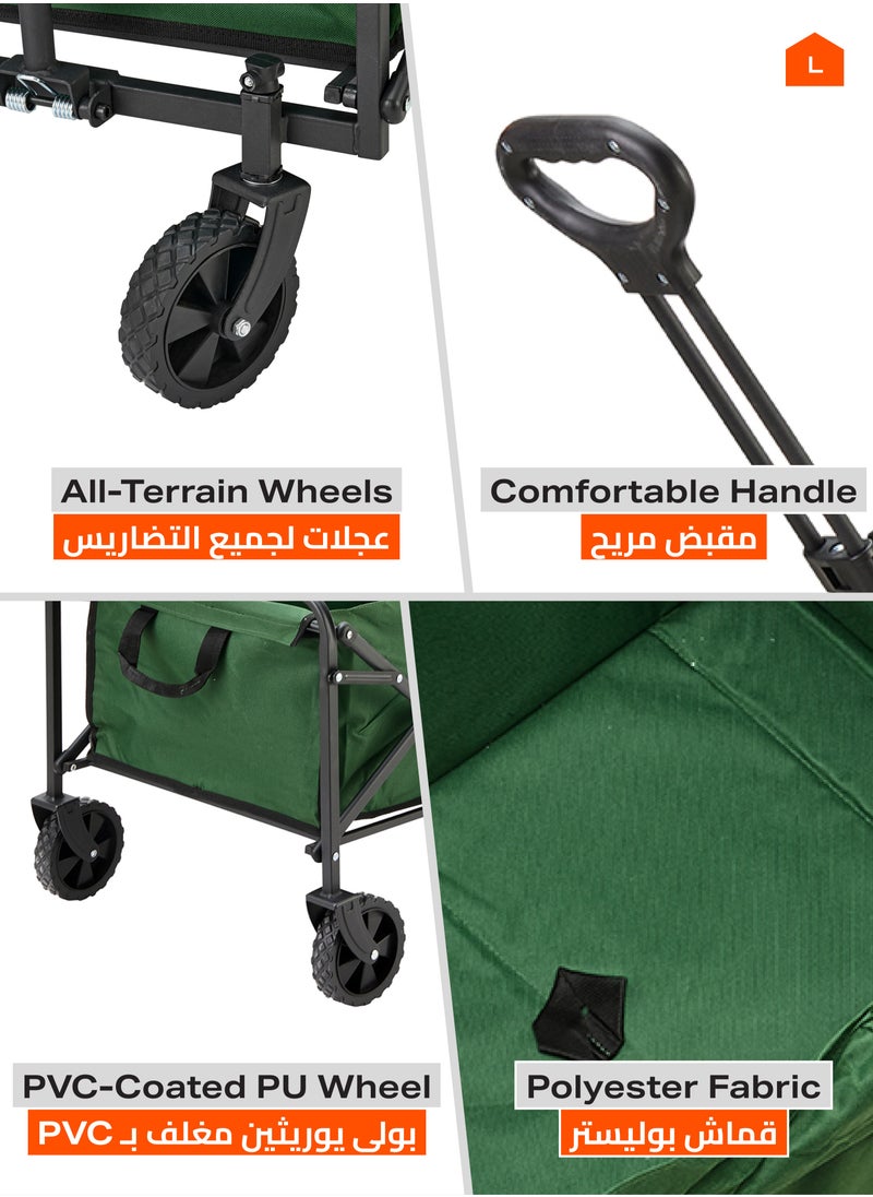 LAWAZIM Foldable Garden Cart 79x47x92cm- Supports Max 50kg - Folding Heavy Duty Utility Wagon with All-Terrain Wheels & Adjustable Handle - Ideal for Garden, Camping, Shopping & Outdoor Sports  - Image 3