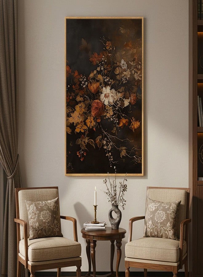 Cuspin Framed Vintage Floral Wall Art for Room Decor, Retro Dark Moody Flower Canvas Artwork for Walls, Vertical Antique Botanical Painting Print for Living Room Bedroom Hallway Office Wall Decor, 24x36 Inch - Image 4