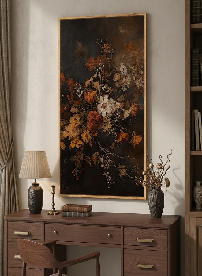 Cuspin Framed Vintage Floral Wall Art for Room Decor, Retro Dark Moody Flower Canvas Artwork for Walls, Vertical Antique Botanical Painting Print for Living Room Bedroom Hallway Office Wall Decor, 24x36 Inch - Image 2