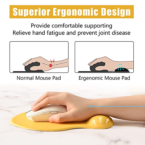 Hsurbtra Ergonomic Mouse Pad with Wrist Rest Support, Gel Mouse Pads with Non-Slip PU Base, Pain Relief Memory Foam Computer Mat, Cute Office Supplies Desk Decro Accessories, Apricot Yellow - Image 2
