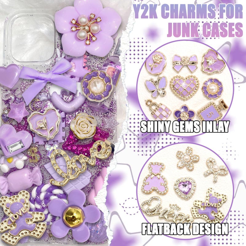 BELICEY Junk Case Charms Kit Purple Bow Flower Butterfly Charms for Junk Cases Resin Bear Heart Rose Cell Phone Case Charm 3D Star Big Charm for Customizing DIY Craft Accessories - Image 3