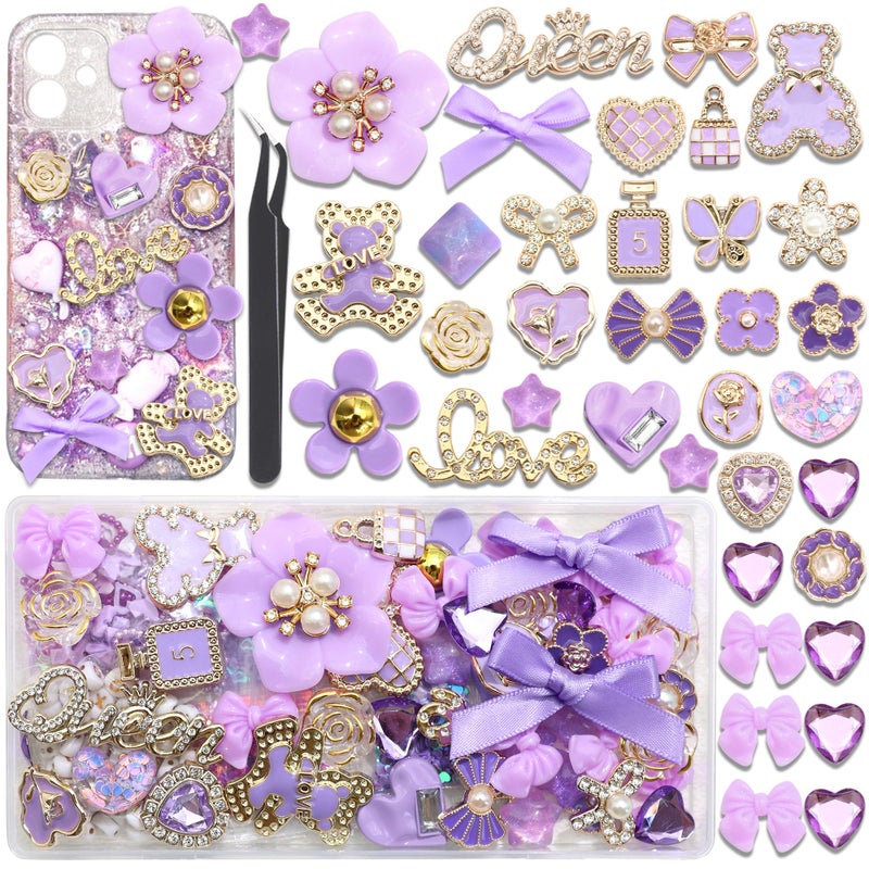 BELICEY Junk Case Charms Kit Purple Bow Flower Butterfly Charms for Junk Cases Resin Bear Heart Rose Cell Phone Case Charm 3D Star Big Charm for Customizing DIY Craft Accessories - Image 1