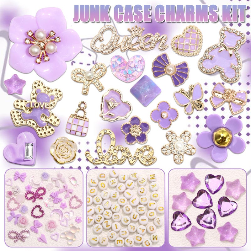 BELICEY Junk Case Charms Kit Purple Bow Flower Butterfly Charms for Junk Cases Resin Bear Heart Rose Cell Phone Case Charm 3D Star Big Charm for Customizing DIY Craft Accessories - Image 2