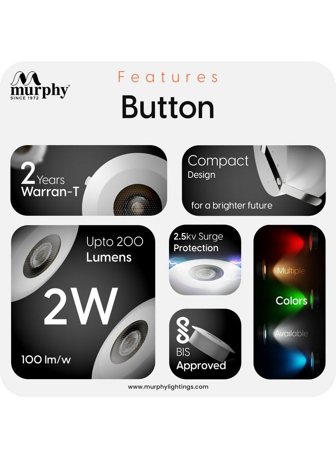 Murphy 2W LED Button Spot Lights | Pack of 6 | Warm White | Premium Mood Lighting for Home & Office - Image 3