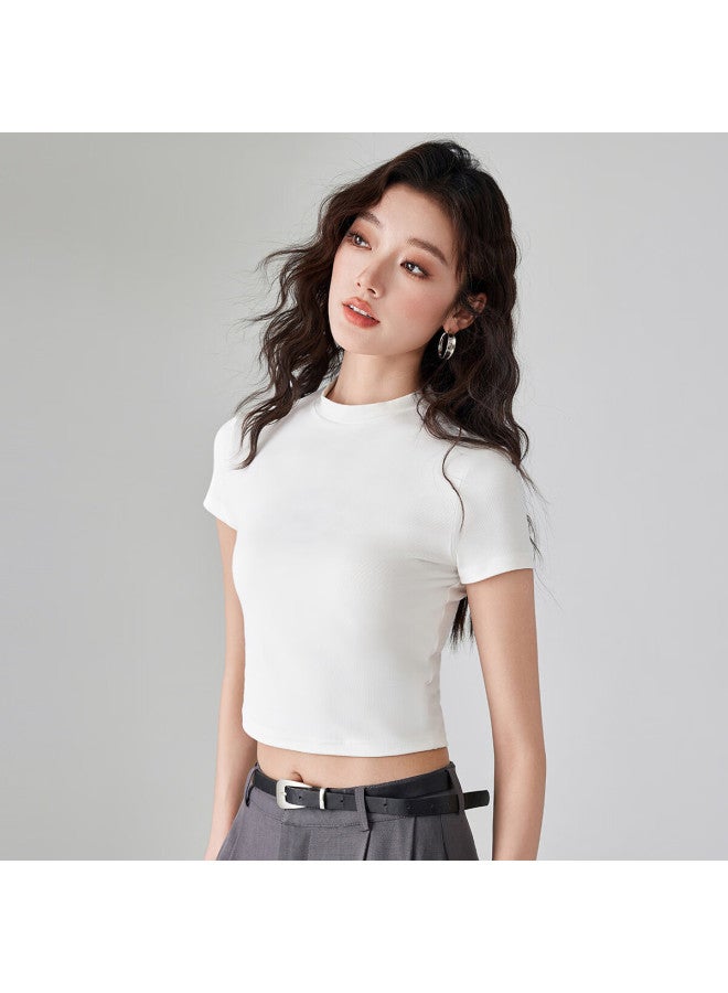 Don't speak Bieyu Zheng Shoulder Short-sleeve T-shirt For Women, Summer New Style, Slim-fit, Inner Wear, Short, Crop Top, Black, XL - Image 1