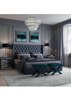 R2R FURNITURE GIORDANI Velvet Upholstered Tufted Bed Frame super Queen size (160 x 200) 